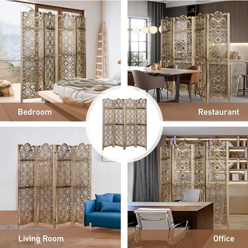 Grey 6 Panel Room Divider with Hand Carved Folding Privacy Screen N629