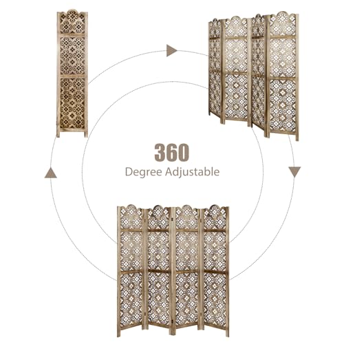 Grey 6 Panel Room Divider with Hand Carved Folding Privacy Screen N629