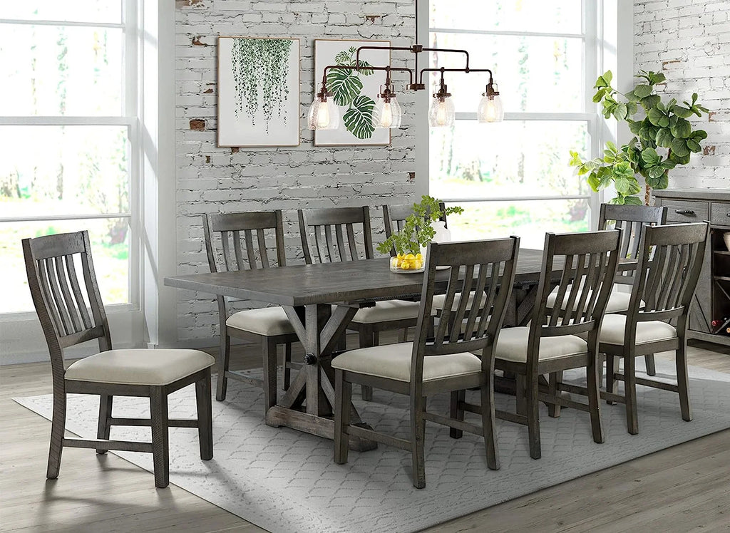 Gray 8 Piece Extendable Dining Set with 8 Upholstered Chairs C680