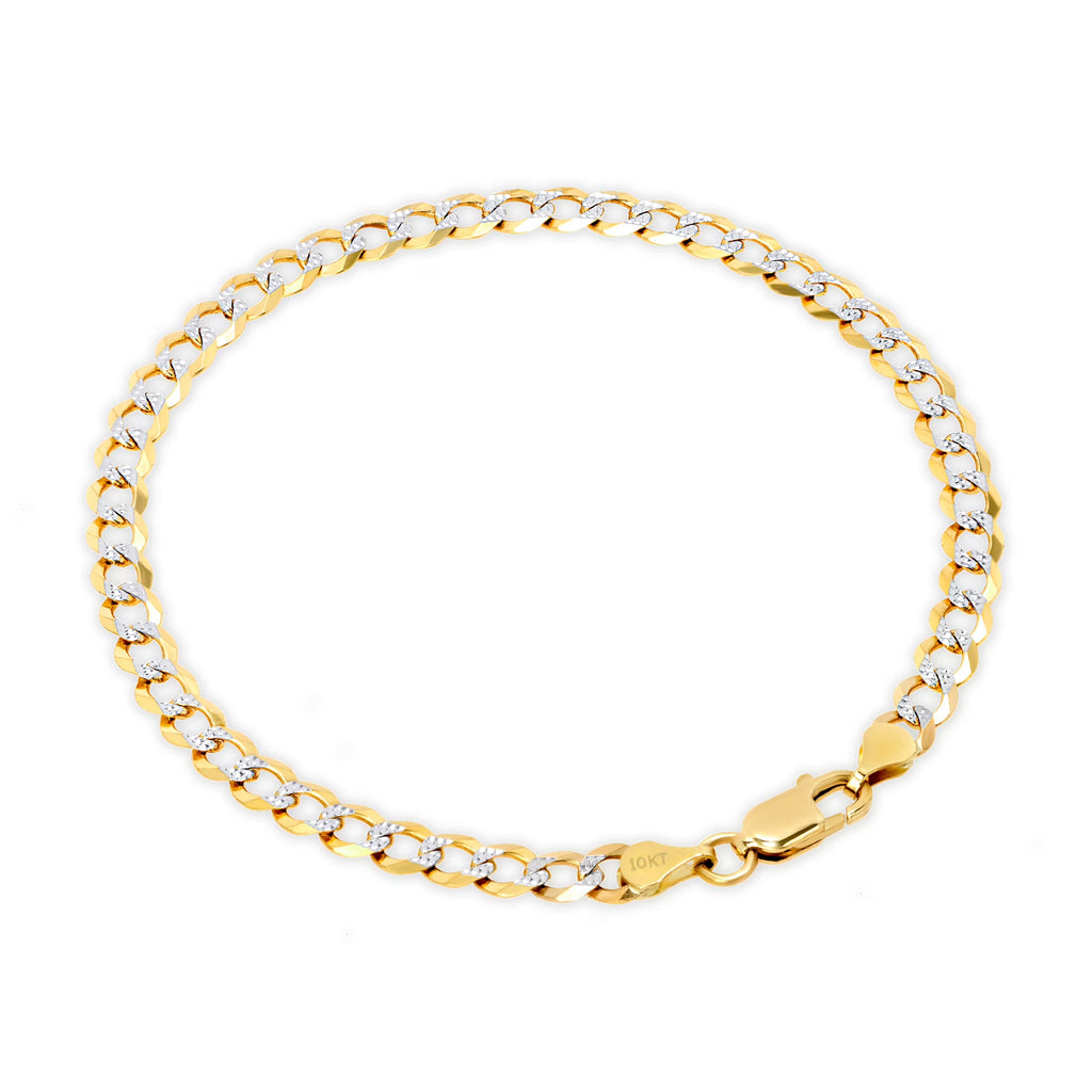 10k Yellow Gold Solid 5mm Cuban Chain Diamond Cut Pave Two Tone Bracelet M4930