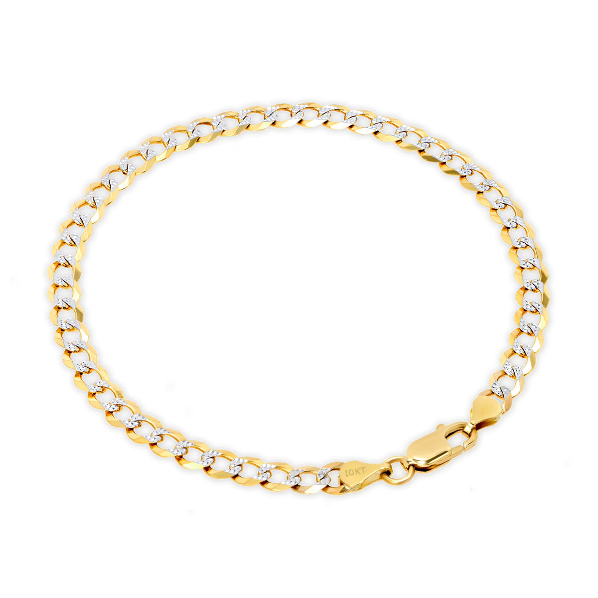 10k Yellow Gold Solid 5mm Cuban Chain Diamond Cut Pave Two Tone Bracelet M4930