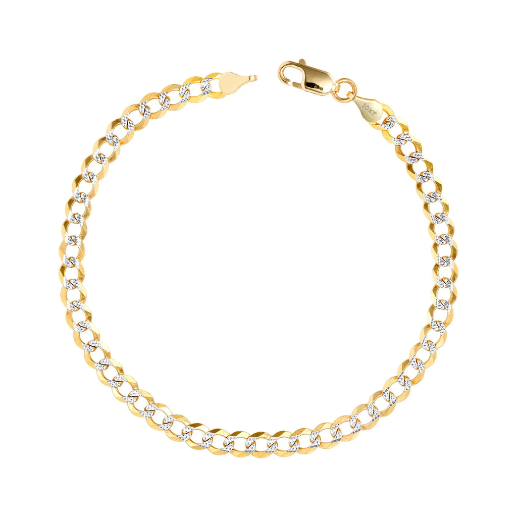 10k Yellow Gold Solid 5mm Cuban Chain Diamond Cut Pave Two Tone Bracelet M4930