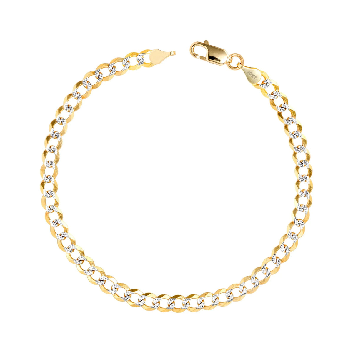 10k Yellow Gold Solid 5mm Cuban Chain Diamond Cut Pave Two Tone Bracelet M4930