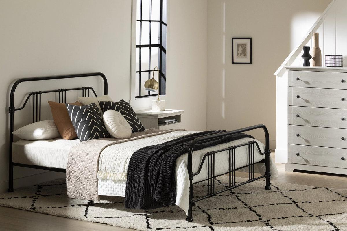 Queen Metal Platform Bed Black Y8617