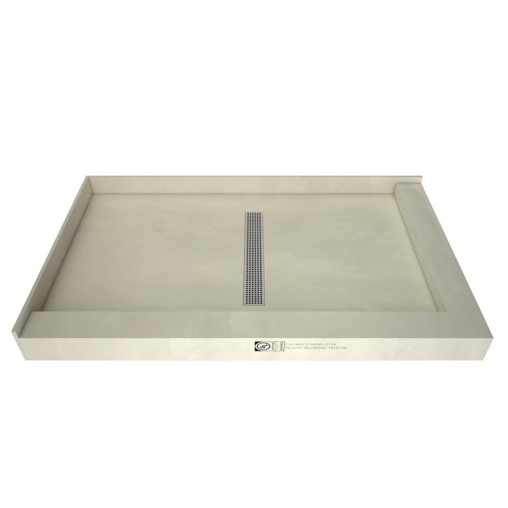 Tile Redi Double Threshold Shower Base with Center Trench Drain and Grate, Silver Z772818