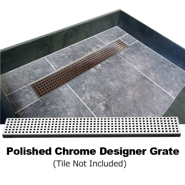 Tile Redi Double Threshold Shower Base with Center Trench Drain and Grate, Silver Z772818