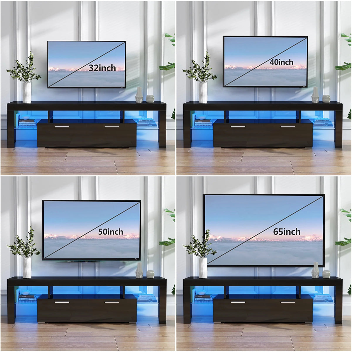 White High Gloss TV Stand with Storage Shelves X9335