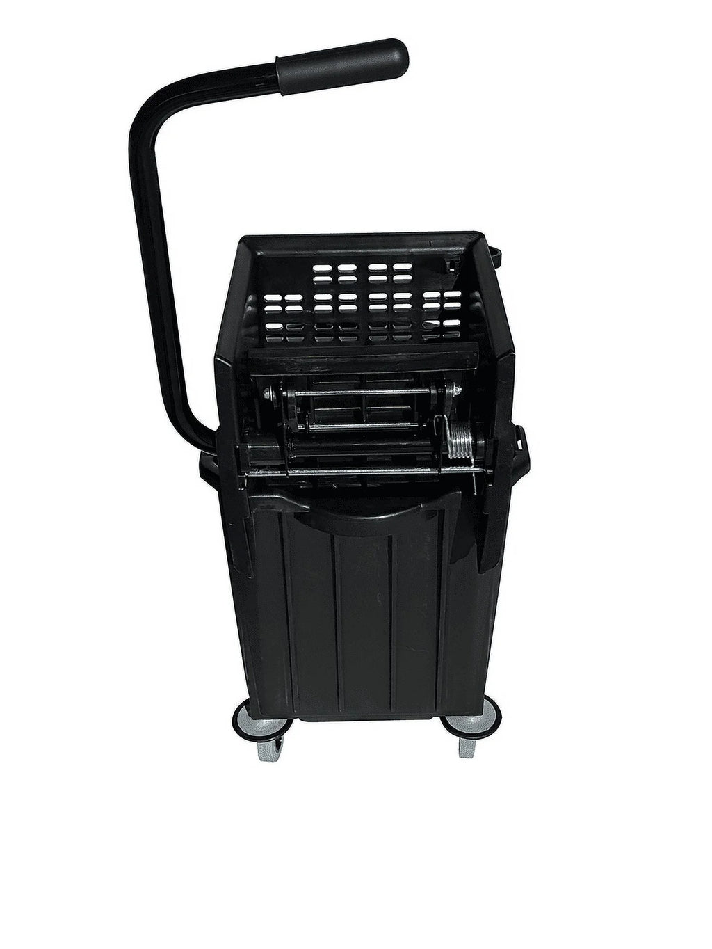 Commercial-Grade Mop Bucket with Separator & Dirty Water Pail, Metal Casters, Side-Press Wringer, Black K46963