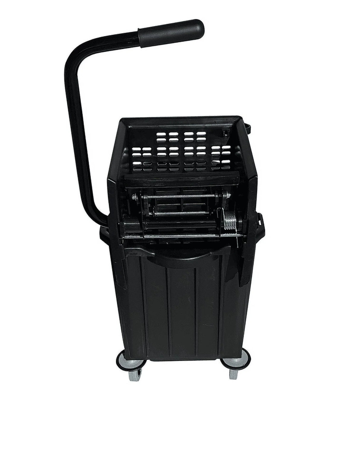 Commercial-Grade Mop Bucket with Separator & Dirty Water Pail, Metal Casters, Side-Press Wringer, Black K46963