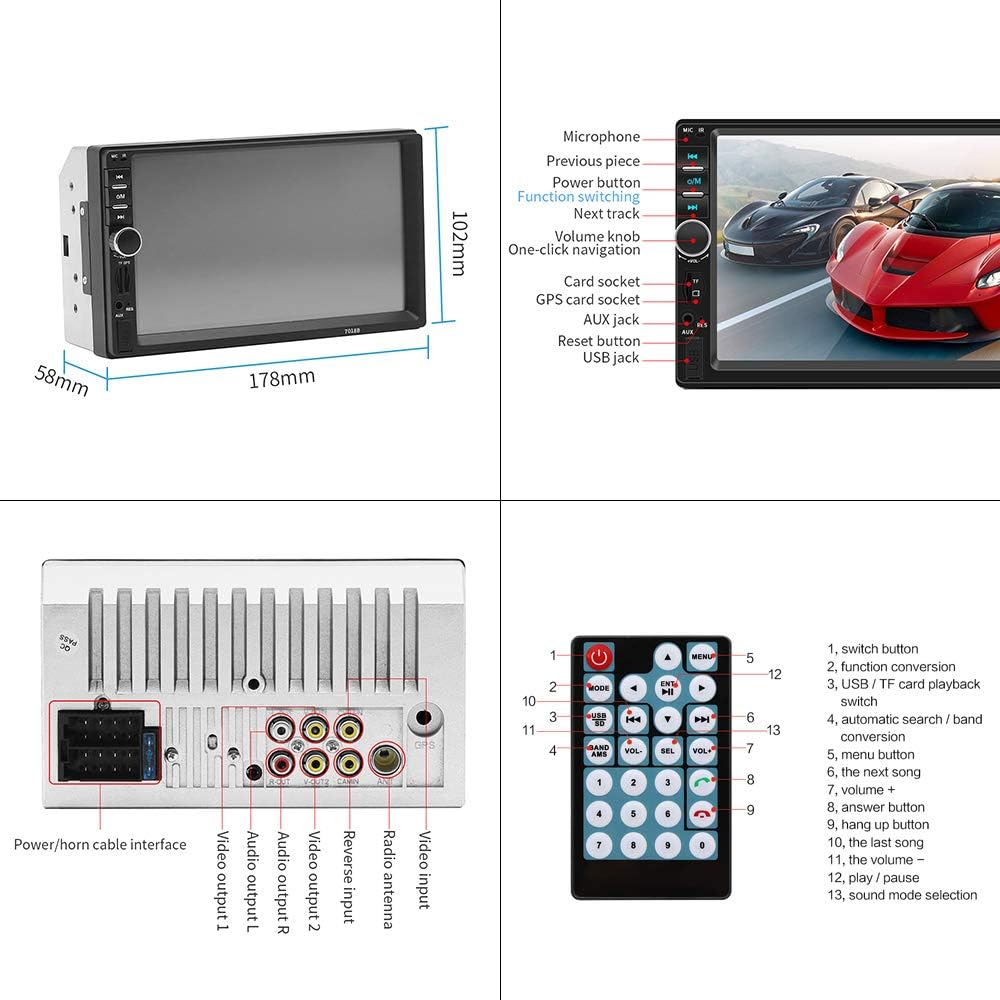 7 Inch Double Din Bluetooth Car Stereo Receiver with Rear View Camera K420957