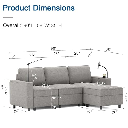 Modular Sectional Sleep Sofa with Storage and LED Light W3895