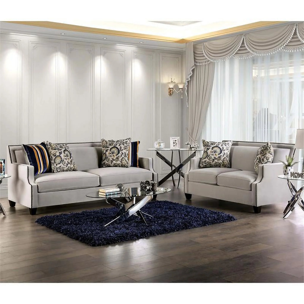 Light Gray Fabric Nailhead Sofa N8464