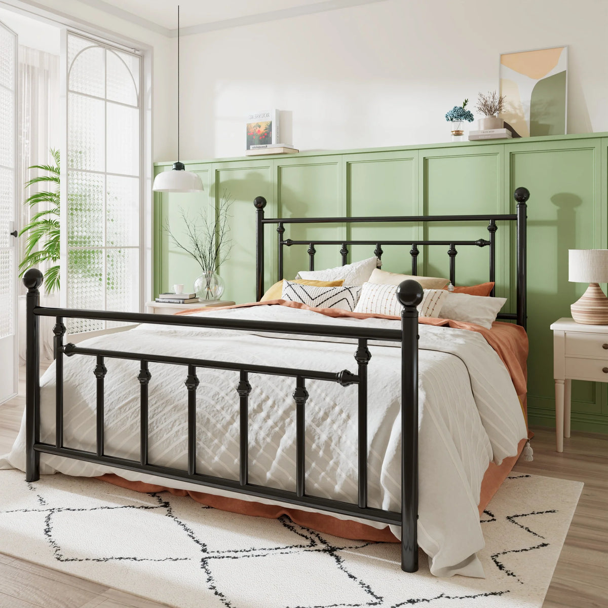 Black Queen Size Metal Platform Bed Frame with Headboard & Footboard R774181