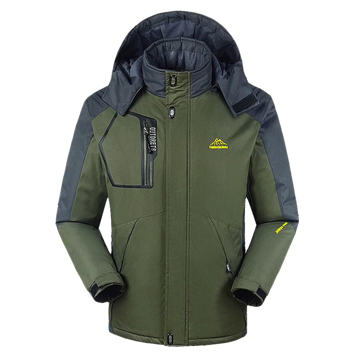 Green Waterproof Ski Jacket with Removable Hood H221