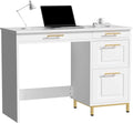 White and Gold Computer Desk with 4 Drawers E97203