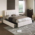 Queen Platform Bed Frame with Four Drawers Beige U990304