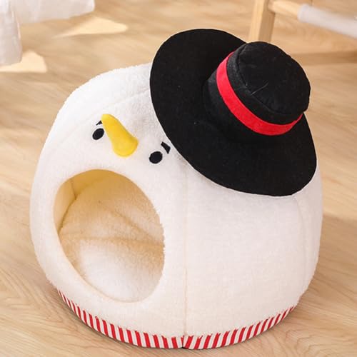 Snowman-Shaped Enclosed Cat Bed Cave with Washable Mat W855665