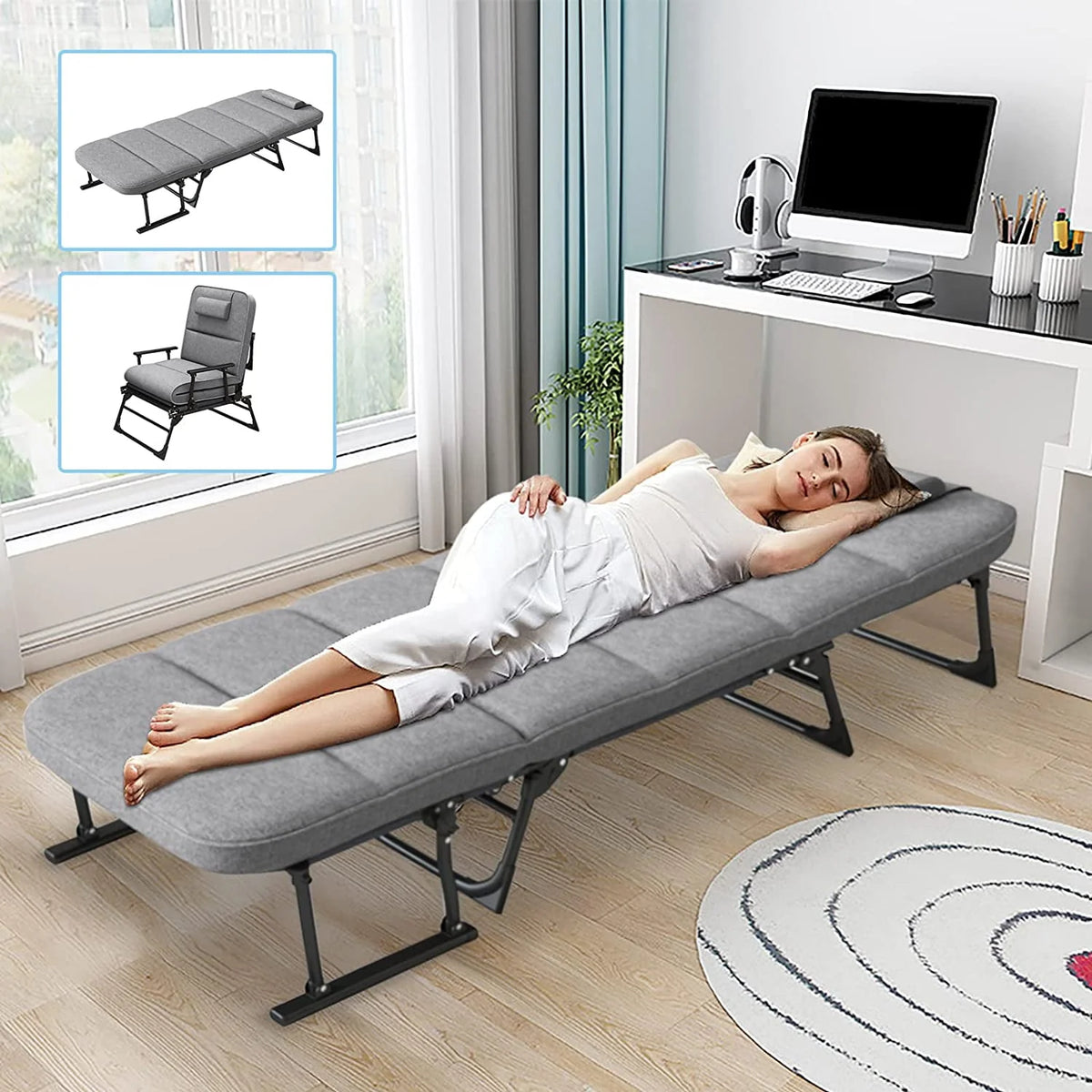 3 in 1 Folding Camping Cot Bed with Mattress & Pillow O173