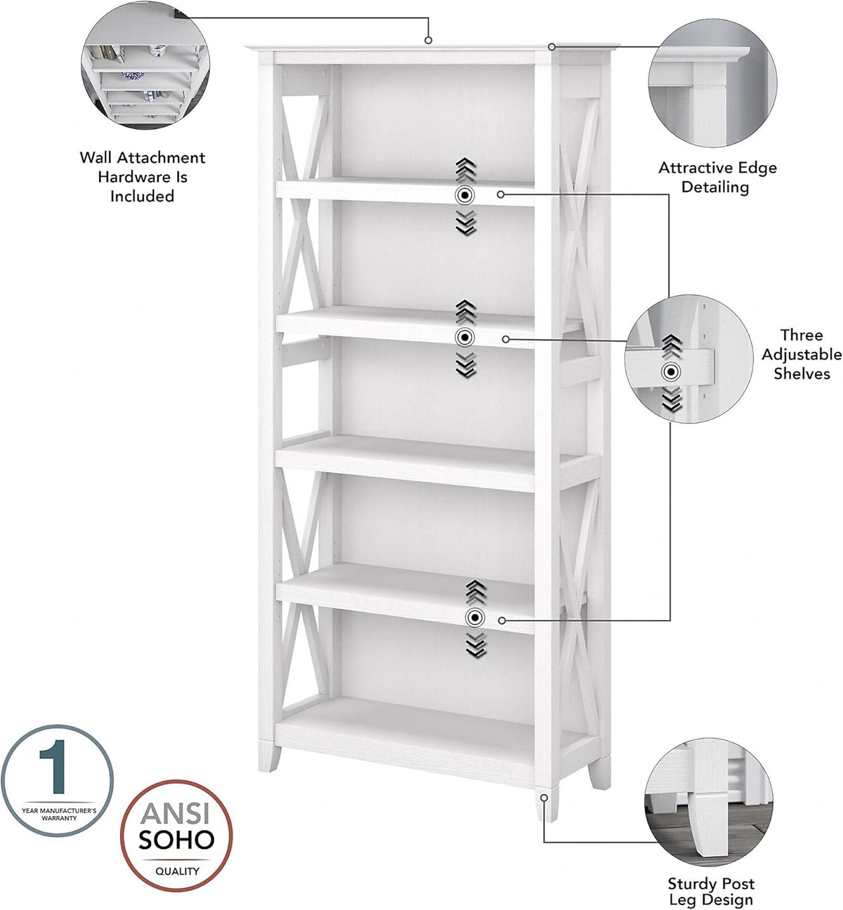 Pure White Oak 5 Shelf Bookcase Set Z29841
