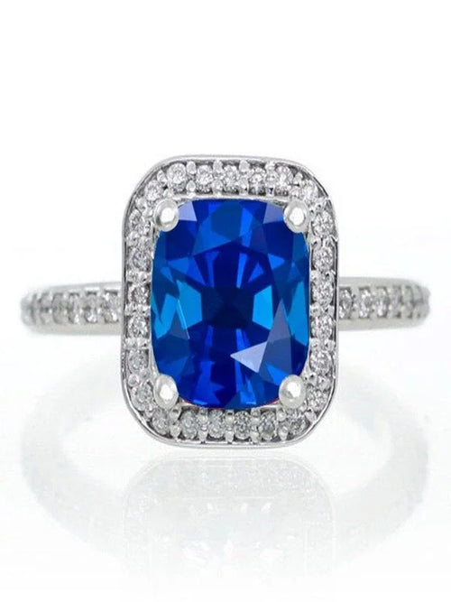 1.5 Carat Princess Cut Sapphire Halo Engagement Ring in 14k White Gold W8389