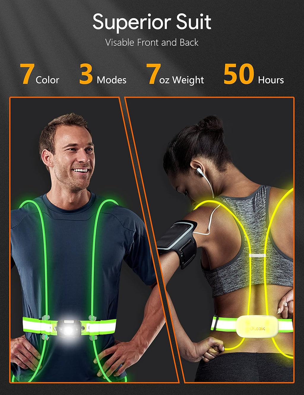 High Visibility LED Light Up Vest, 360° Reflective Safety Gear, Rechargeable Waterproof, L-Green V593974