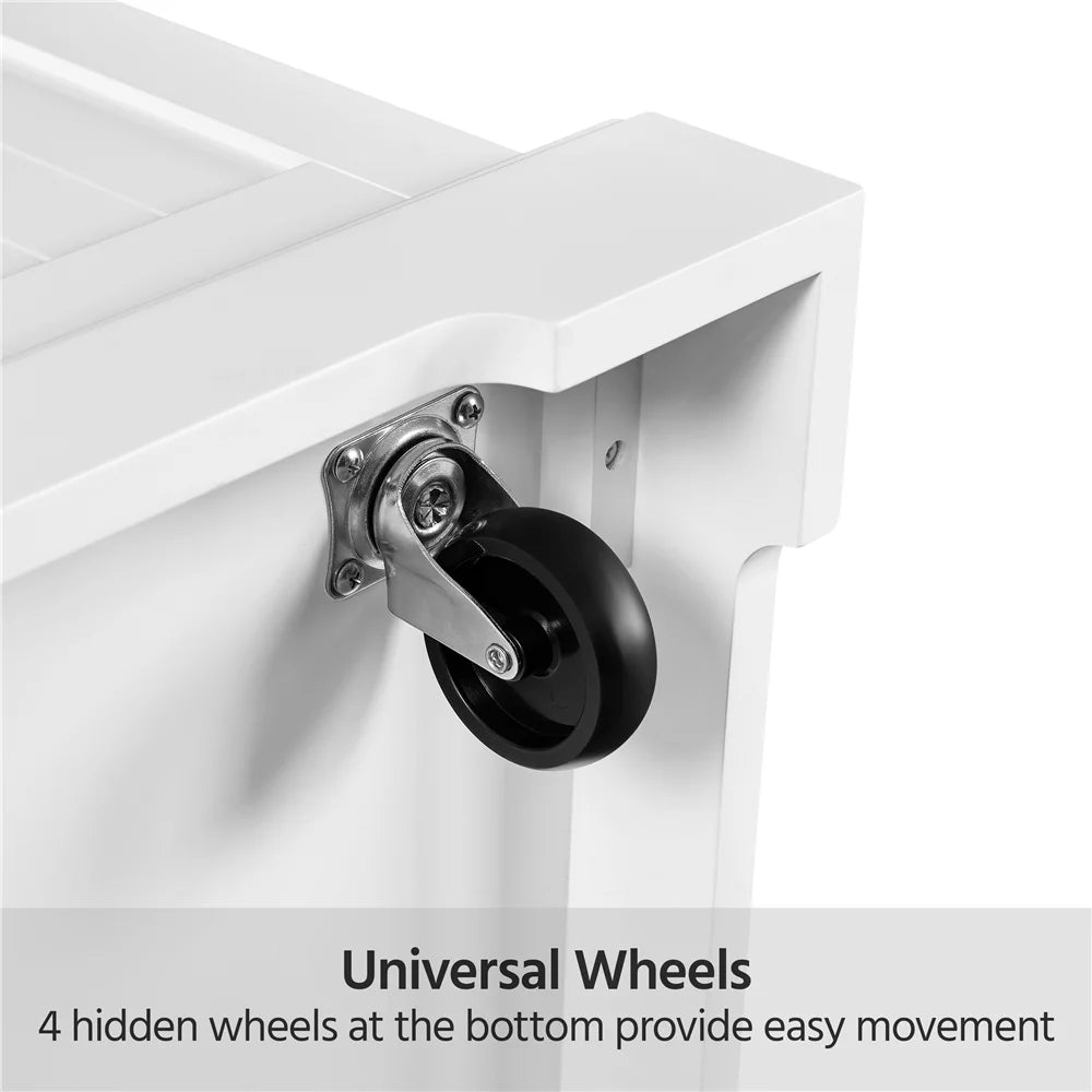 White Wooden Rolling Kitchen Island with Drawer J225549