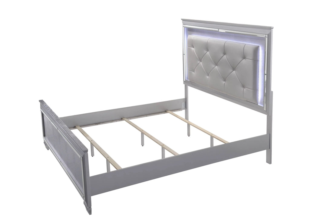Queen Size LED Backlit Upholstered Bed Dresser Mirror Nightstand Chest Wooden Furniture Set Q75098