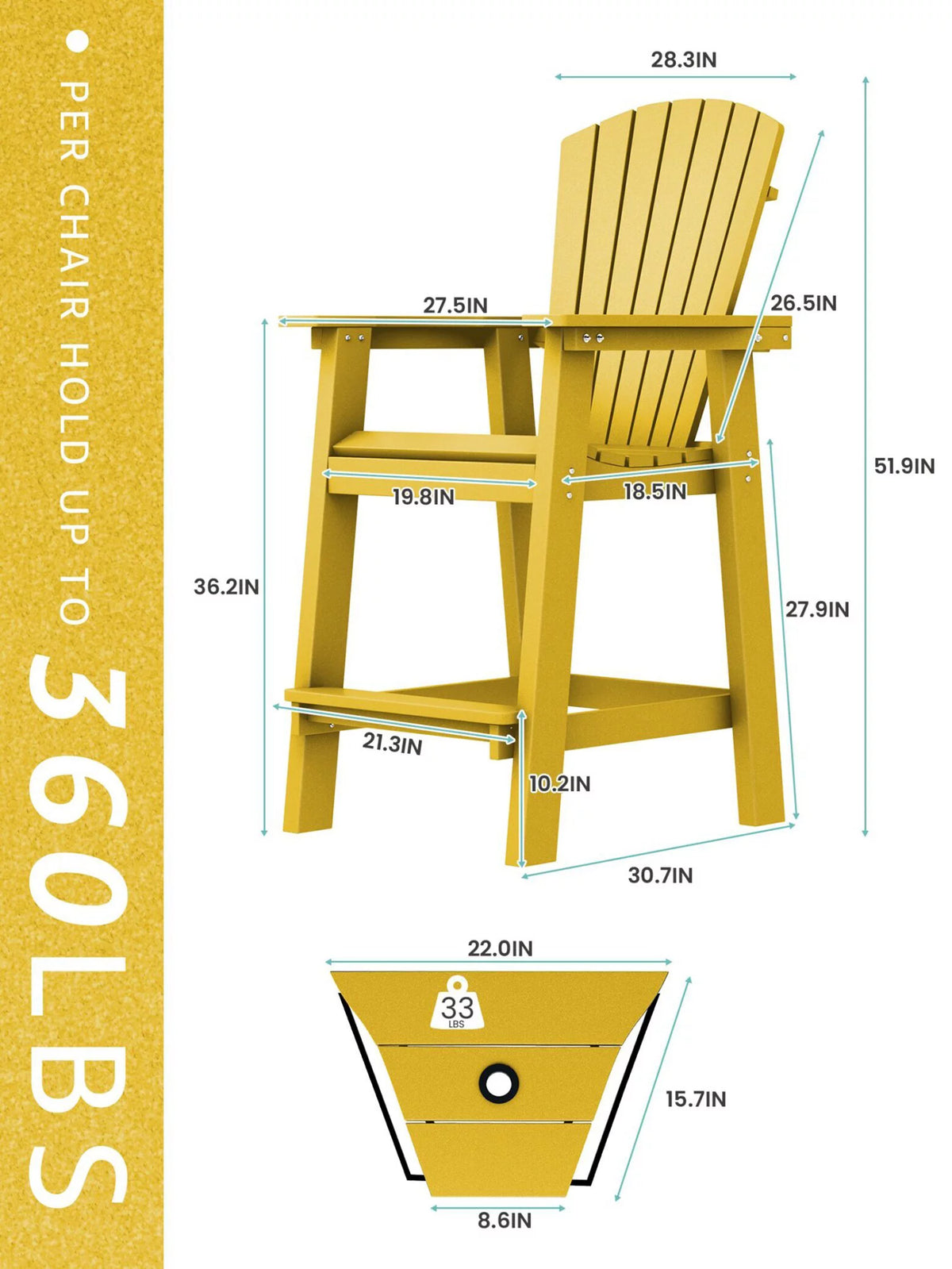 Tall Adirondack Chair Set with 2 Outdoor Barstools and Connecting Tray V484499