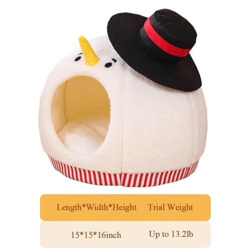 Snowman-Shaped Enclosed Cat Bed Cave with Washable Mat W855665