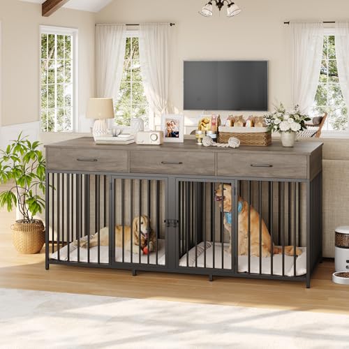 White 71" Wide Double Dog Crate with 3 Drawers Y281597