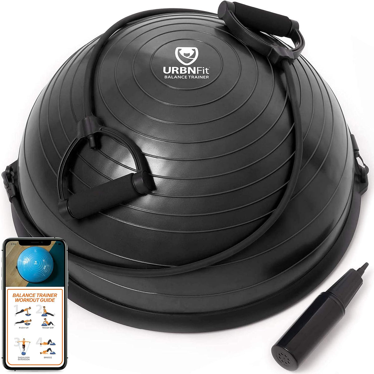 Half Yoga Ball Trainer with Resistance Bands and Pump, Pack of 2 Z773
