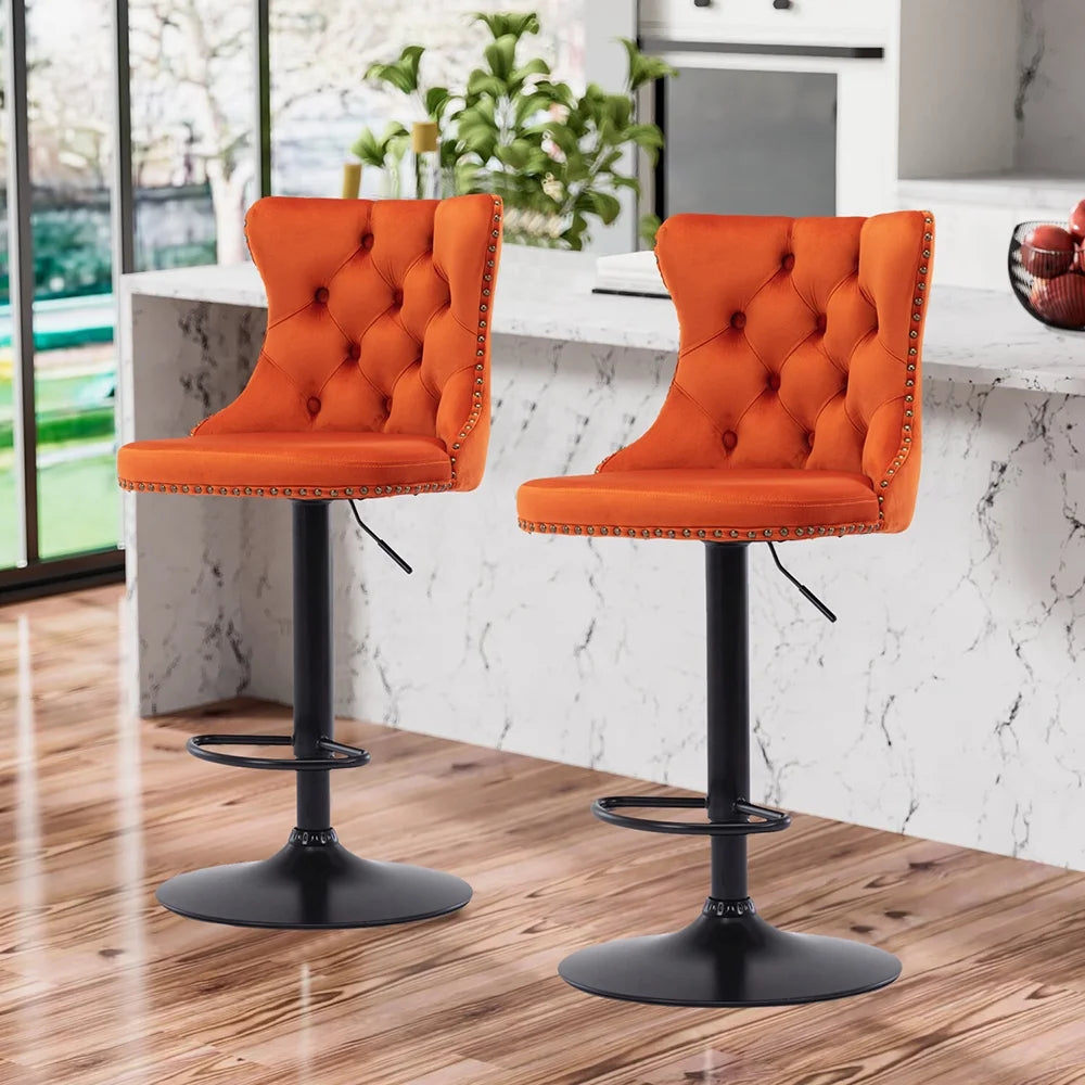 Velvet Swivel Bar Stools Set of 2 with Nailheads Trim B994