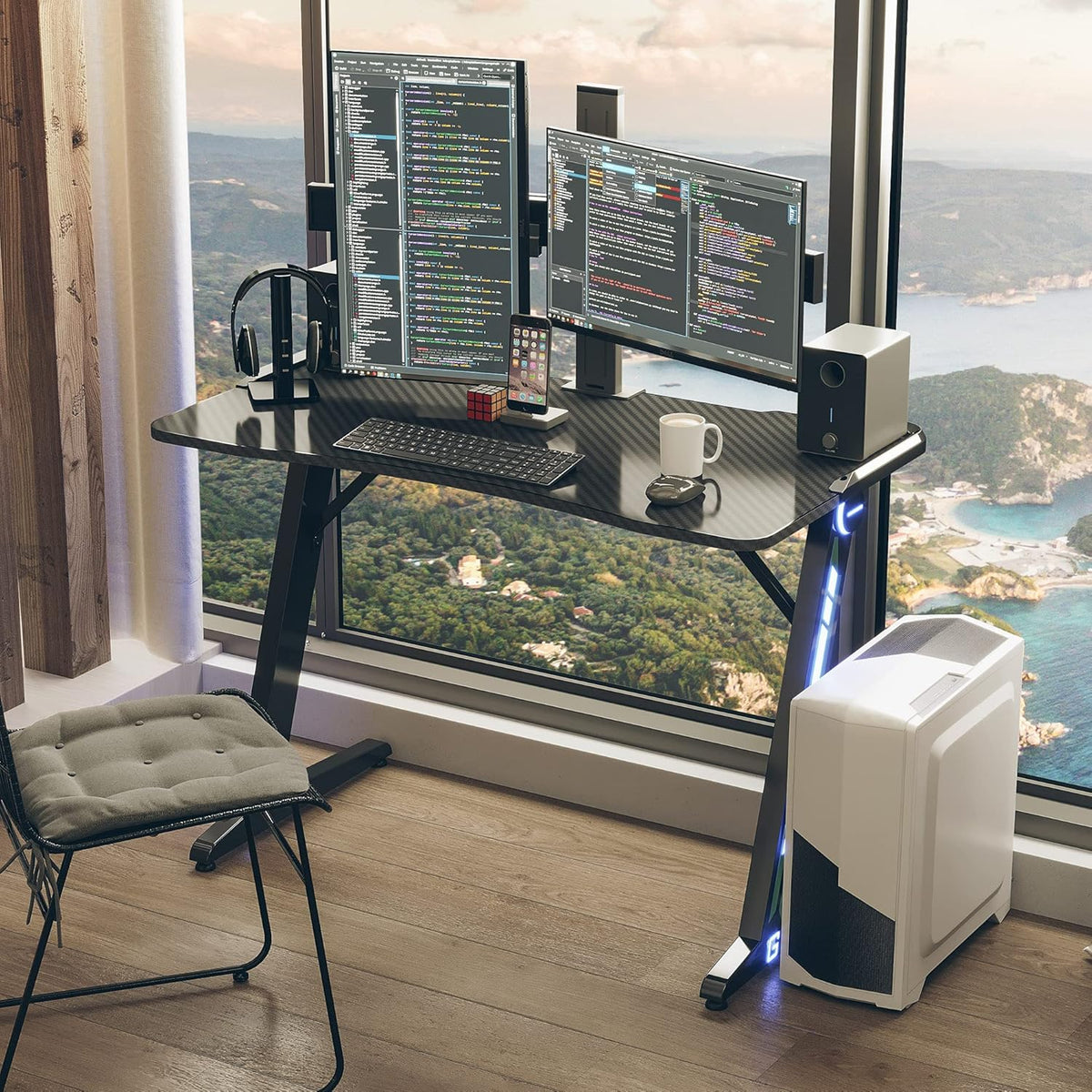 47 inch R-Shaped Gaming Desk with RGB Lighting P669