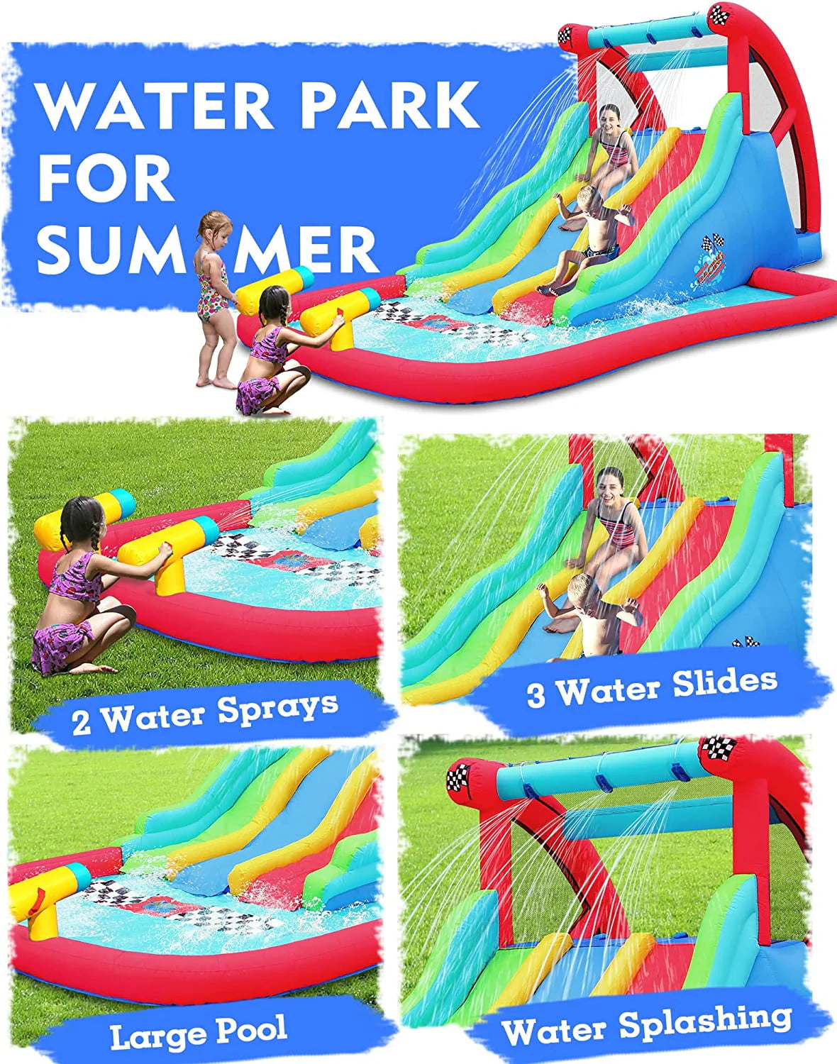 Inflatable Water Slide with Climbing Wall and Pool H79283