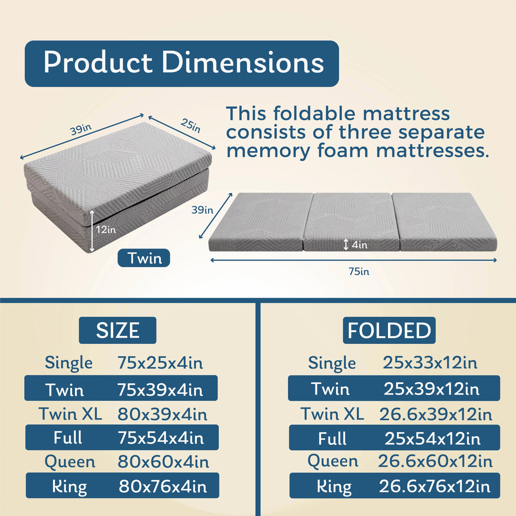 4 inch Tri Folding Memory Foam Mattress A427637