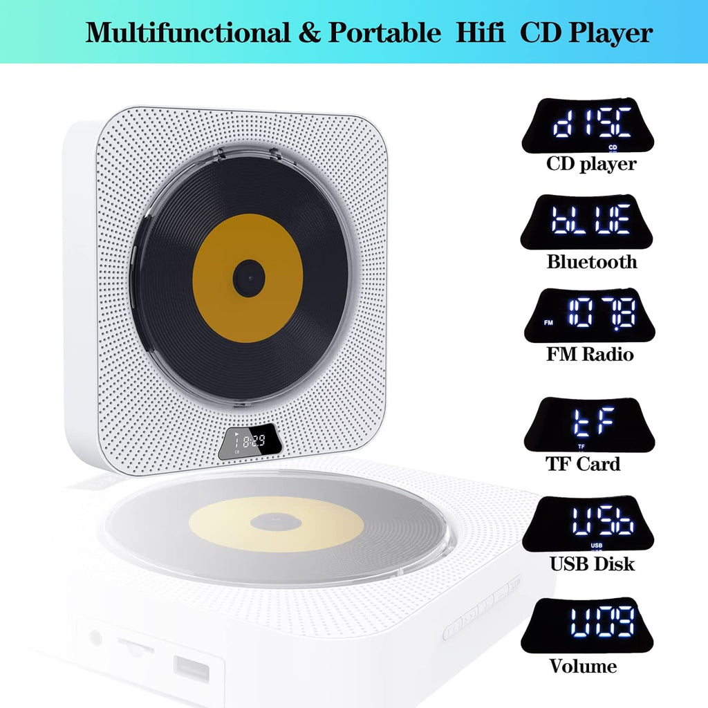 Portable CD Player with Bluetooth, FM Radio, Built-in Speakers, USB Port, AUX Input, LCD Display, Pack of 2 J465959