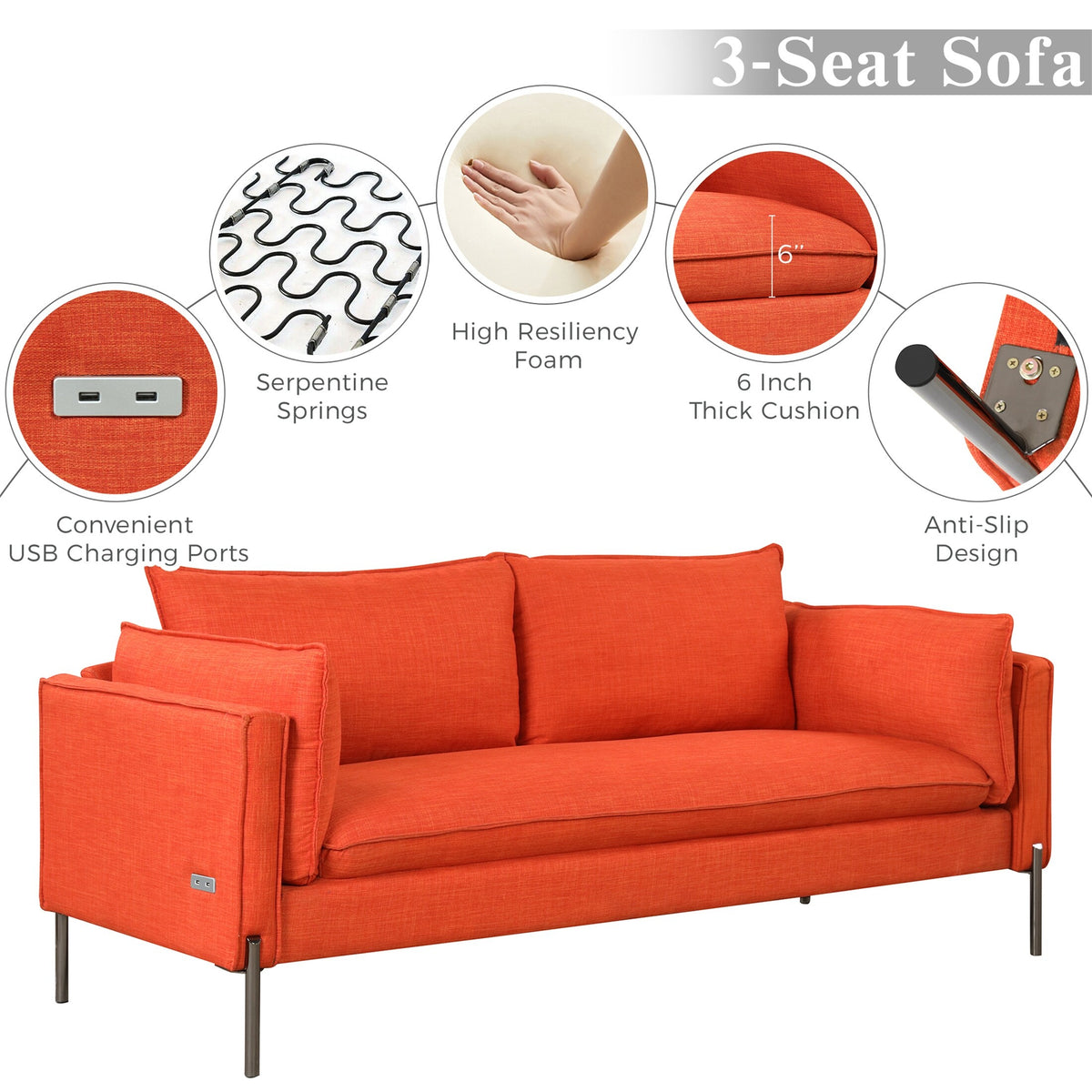 Orange Linen Loveseat and 3 Seat Couch Set G968758