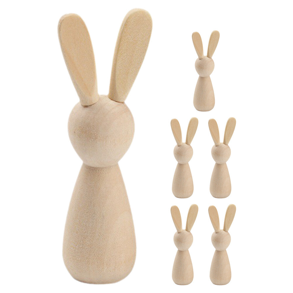 6Pcs Unpainted Wooden Bunny Dolls A249118