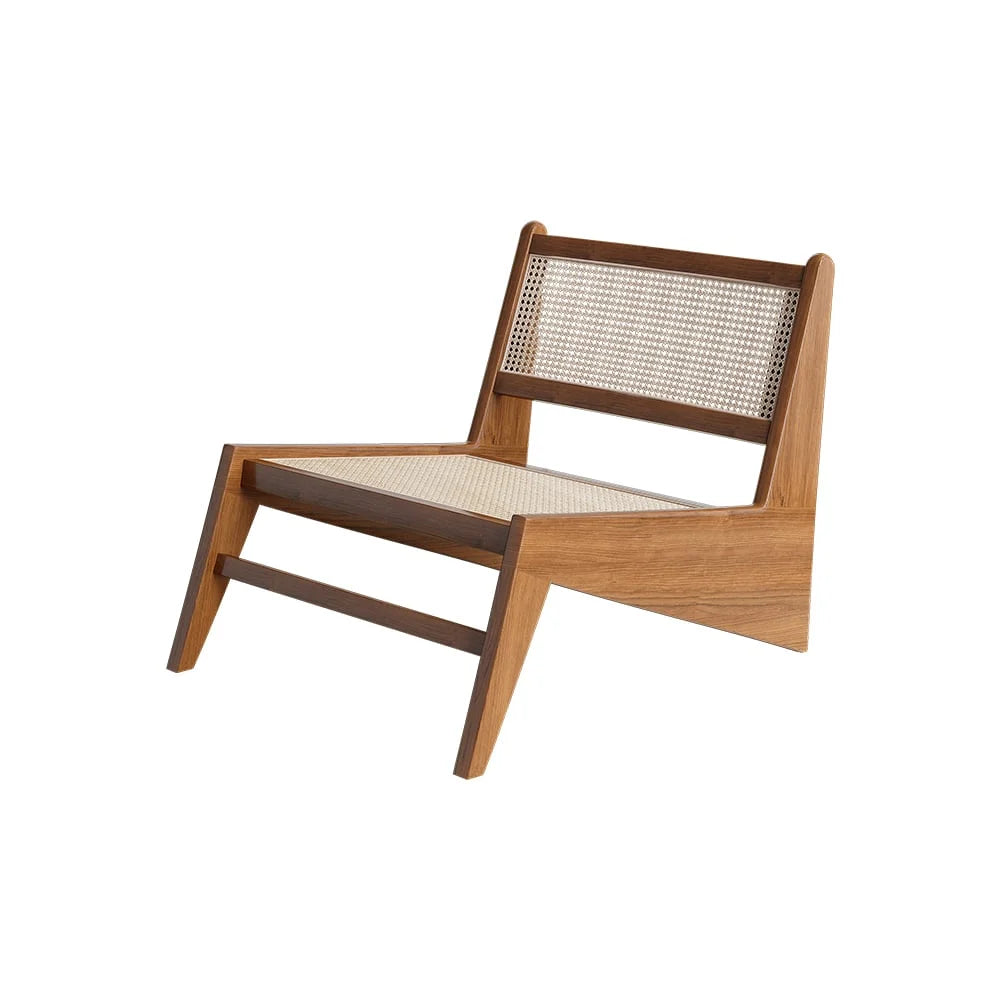 Walnut Rattan and Wood Lounge Chair Y636
