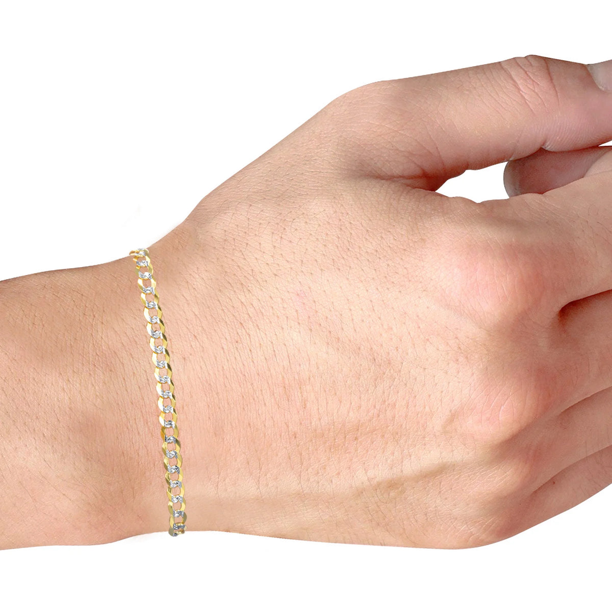 10k Yellow Gold Solid 5mm Cuban Chain Diamond Cut Pave Two Tone Bracelet M4930