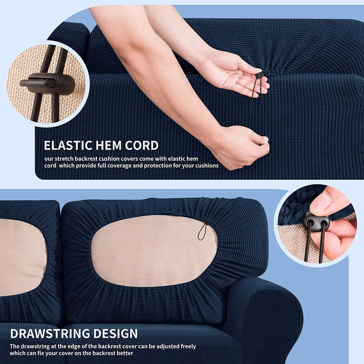 Navy Stretch Sofa Slipcover Set 5 Pieces Z347725
