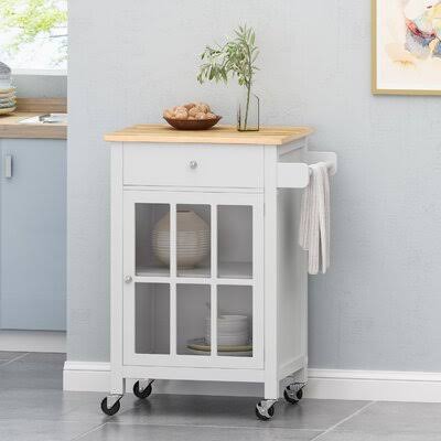White Kitchen Cart with Manufactured Wood Top C34657