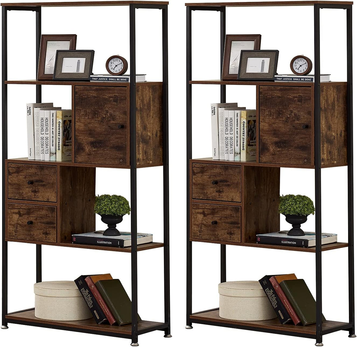 5 Tier Dark Brown Metal Frame Bookshelf A1925