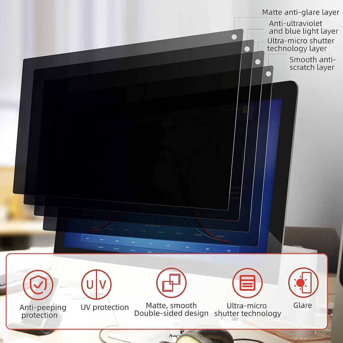 24 Inch Computer Privacy Screen Filter for 16:9 Widescreen Monitor, Transparent Black Pack of 2 N5044