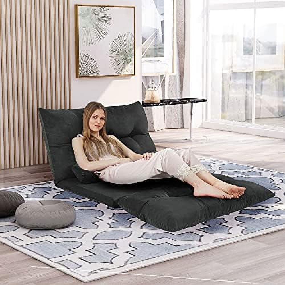 Adjustable Fabric Floor Couch Sofa Bed with Two Pillows B864