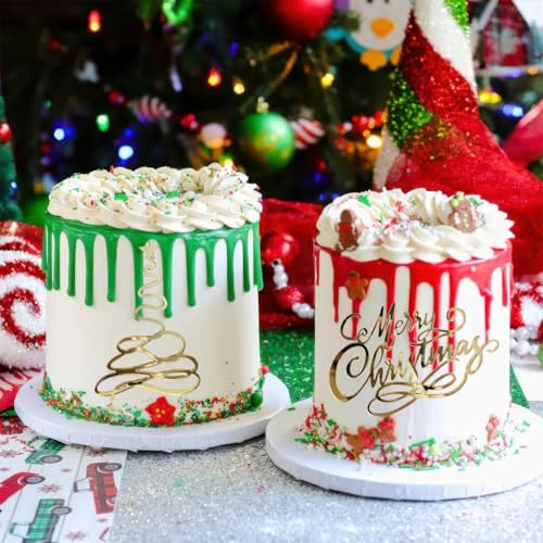 12 Pcs Acrylic Gold Mirror Christmas Cake Toppers J116