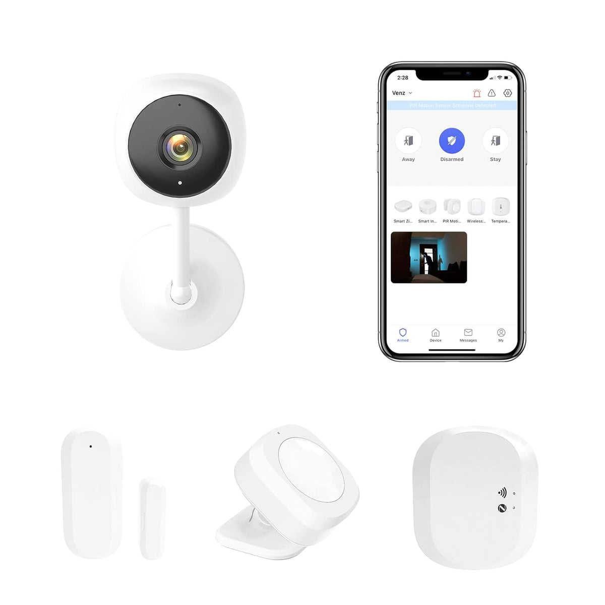 Wireless Home Security System 4 Pieces Kit with Indoor Camera Y817010