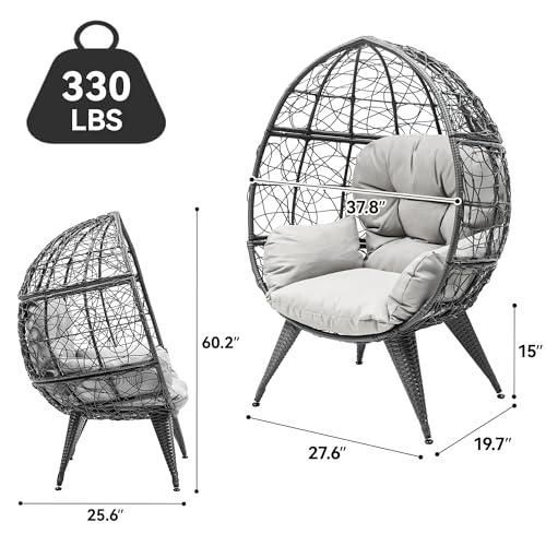 Oversized Grey Wicker Egg Chair with Stand and Cushion X149621