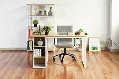 Wood Computer Desk with 5 Side Shelves L384