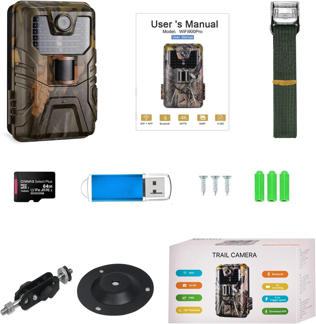 Wifi Trail Camera 30 MP 4K Bluetooth Wireless 65FT Night Vision IP66 S132864